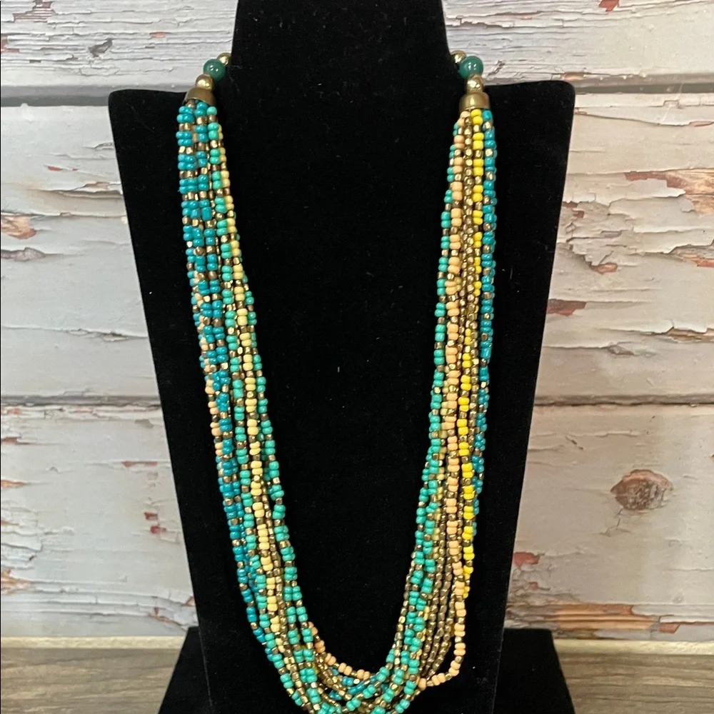 ZAD Turquoise and Yellow Beaded Necklace - Picture 1 of 7